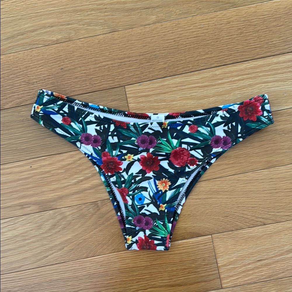 Red and Green Cheeky Bikini Bottoms with Tropical Print